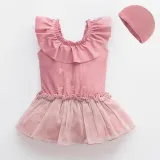 Girls Bathing Suits Mini Cat One Piece Lace Collar Swimsuits