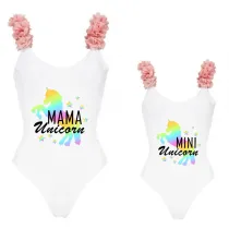 Mommy and Me Bathing Suits Unicorn Mama And Mini Flower Shoulder Backless Swimsuits