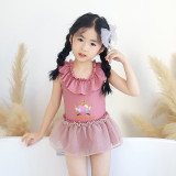 Girls Bathing Suits Birthday Girl Unicorn One Piece Lace Collar Swimsuits