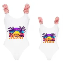 Mommy and Me Bathing Suits Summer Vacation Mama And Mini Flower Shoulder Backless Swimsuits
