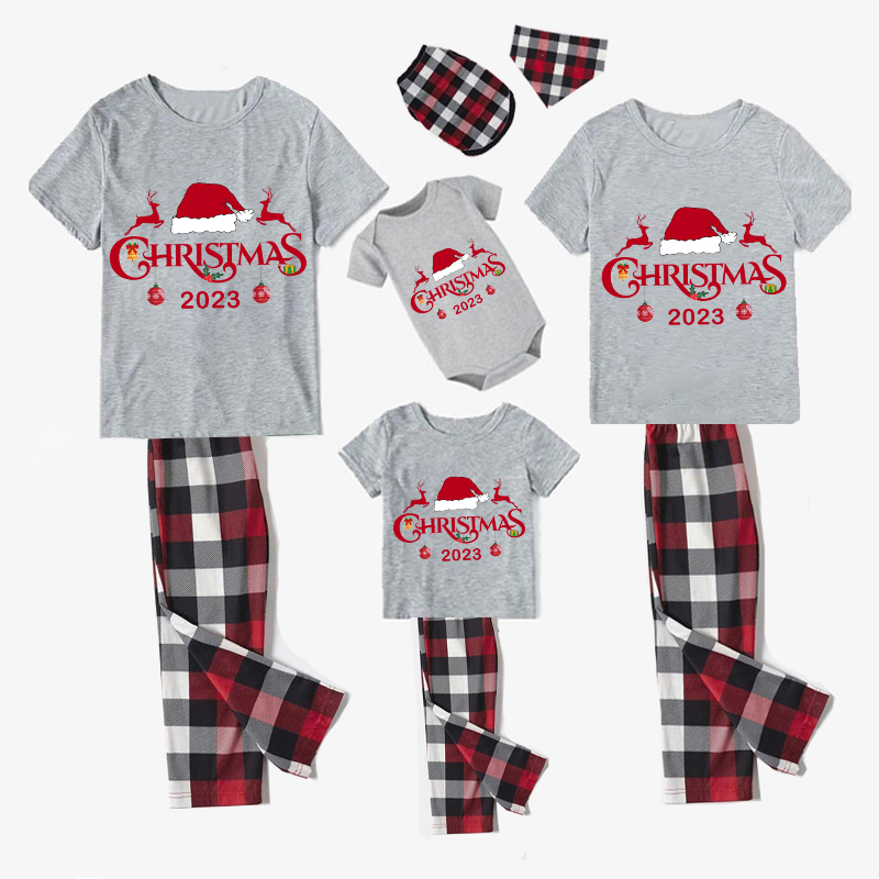 2023 Christmas Matching Family Pajamas Exclusive Design Christmas Couple Reindeer Gray Short Pajamas Set