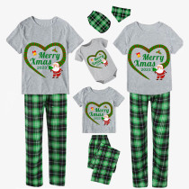 2023 Christmas Matching Family Pajamas Santa Heart Merry Xmas Gray Short Green Pants Pajamas Set