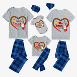 2023 Christmas Matching Family Pajamas Santa Heart Merry Xmas Gray Short Blue Pants Pajamas Set