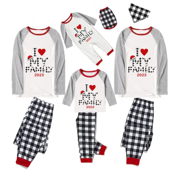 2023 Christmas Matching Family Pajamas Exclusive Design I Love My Family White Black Pants Pajamas Set
