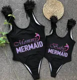 Mommy and Me Bathing Suits Mermaid Mama And Mini Feather Shoulder Backless Swimsuits
