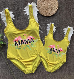 Mommy and Me Bathing Suits Flamigo Vacation Mama And Mini Feather Shoulder Backless Swimsuits