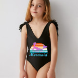 Mommy and Me Bathing Suits I'm a Mermaid Mama And Mini Feather Shoulder Backless Swimsuits