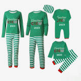 2023 Christmas Matching Family Pajamas Exclusive Design Printed Christmas Crew Green Stripes Pajamas Set