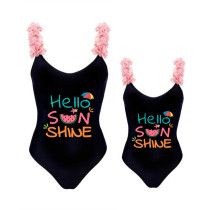 Mommy and Me Bathing Suits Hello Sun Shine Mama And Mini Flower Shoulder Backless Swimsuits