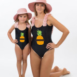 Mommy and Me Bathing Suits Pineapple Mama And Mini Flower Shoulder Backless Swimsuits
