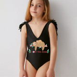 Mommy and Me Bathing Suits Sloth I Love You Mama Mini Feather Shoulder Backless Swimsuits