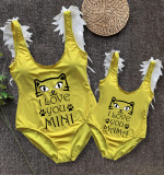 Mommy and Me Bathing Suits Cat I love You Mama And Mini Feather Shoulder Backless Swimsuits