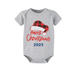 2023 Christmas Matching Family Pajamas Red Plaids Christmas Hat Merry Christmas Letter Blue Short Pajamas Set With Baby Pajamas
