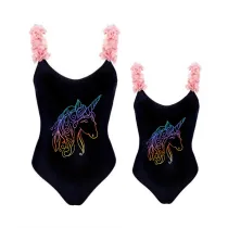 Mommy and Me Bathing Suits Unicorn Mama And Mini Flower Shoulder Backless Swimsuits