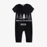 2023 Christmas Matching Family Pajamas Exclusive Merry Christmas Beatiful Tree Black Pajamas Set