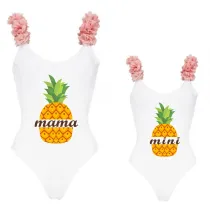 Mommy and Me Bathing Suits Pineapple Mama And Mini Flower Shoulder Backless Swimsuits