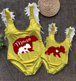 Mommy and Me Bathing Suits Red Bear Mama Mini Feather Shoulder Backless Swimsuits