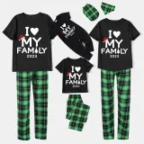 2023 Christmas Matching Family Pajamas Exclusive Design I Love My Family Gray Short Green Pants Pajamas Set