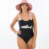 Mommy and Me Bathing Suits Mommy Baby Shark Flower Shoulder Backless Swimsuits
