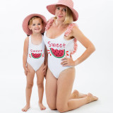 Mommy and Me Bathing Suits Sweet Watermelon Mama And Mini Flower Shoulder Backless Swimsuits