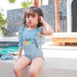 Girls Bathing Suits Hello Summer Ice One Piece Ruffled Cuff Swimsuits