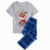 2023 Christmas Matching Family Pajamas Christmas Exclusive Design Deer Head Snowflake Merry Blue Short Christmas Pajamas Set