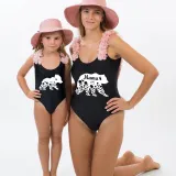 Mommy and Me Bathing Suits Bear Mama Mini Flower Shoulder Backless Swimsuits