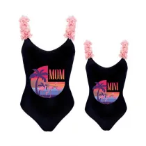 Mommy and Me Bathing Suits Flamigo Vacation Mama And Mini Flower Shoulder Backless Swimsuits