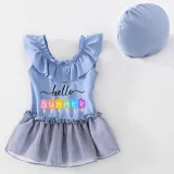 Girls Bathing Suits Hello Summer Ice One Piece Lace Collar Swimsuits