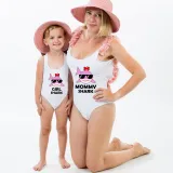 Mommy and Me Bathing Suits Mommy Girl Shark Flower Shoulder Backless Swimsuits