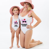Mommy and Me Bathing Suits Mommy Girl Shark Flower Shoulder Backless Swimsuits
