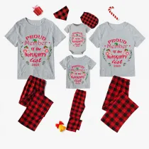 2023 Proud Member OF Naughty List White Christmas Gray Short Red Pants Set Matching Family Pajamas Set