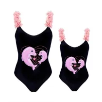 Mommy and Me Bathing Suits Mommy Baby Dolphin Flower Shoulder Backless Swimsuits