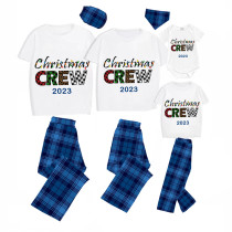 2023 Christmas Matching Family Pajamas Exclusive Design Printed Christmas Crew Blue Short Pajamas Set