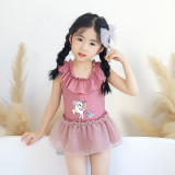 Girls Bathing Suits Unicorn Girl One Piece Lace Collar Swimsuits