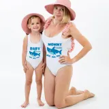 Mommy and Me Bathing Suits Baby Mom Shark Boo Boo Boo Flower Shoulder Backless Swimsuits