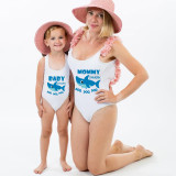 Mommy and Me Bathing Suits Baby Mom Shark Boo Boo Boo Flower Shoulder Backless Swimsuits