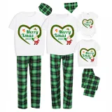 2023 Christmas Matching Family Pajamas Santa Heart Merry Xmas Gray Short Green Pants Pajamas Set