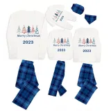 2023 Christmas Matching Family Pajamas Exclusive Merry Christmas Beatiful Tree Blue Pajamas Set