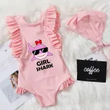 Girls Bathing Suits Girl Shark One Piece Ruffled Cuff Swimsuits