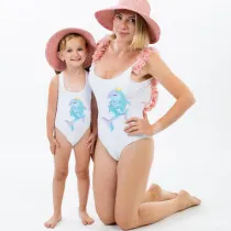 Mommy and Me Bathing Suits Mommy Baby Dolphin Flower Shoulder Backless Swimsuits