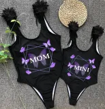 Mommy and Me Bathing Suits Butterfly Mama And Mini Feather Shoulder Backless Swimsuits