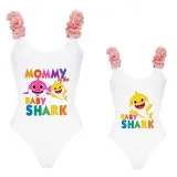 Mommy and Me Bathing Suits Mommy Baby Shark Flower Shoulder Backless Swimsuits