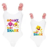 Mommy and Me Bathing Suits Mommy Baby Shark Flower Shoulder Backless Swimsuits