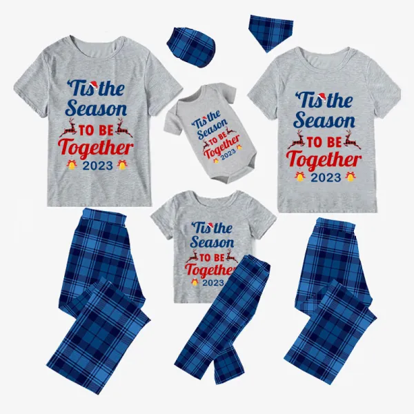2023 Christmas Matching Family Pajamas Exclusive Design Merry Christmas Season Together Blue Short Pajamas Set