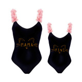 Mommy and Me Bathing Suits Cat Leopard Flower Shoulder Backless Swimsuits