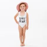 Mommy and Me Bathing Suits Bear Slogan Mama Mini Flower Shoulder Backless Swimsuits