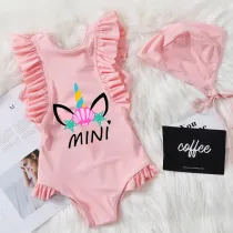 Girls Bathing Suits Unicorn Mini One Piece Ruffled Cuff Swimsuits