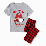 2023 Christmas Matching Family Pajamas Our First Christmas Gnomes Black White Plaids Pants Pajamas Set