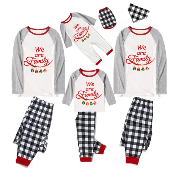 2023 Christmas Matching Family Pajamas Exclusive Design We Are Family Pendant Black White Plaids Pants Pajamas Set